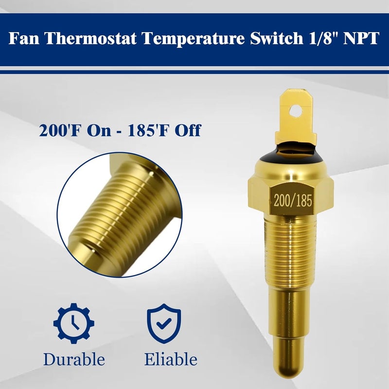 repustor Fan Thermostat Temperature Switch 1/8" NPT, 200'F On - 185'F Off, for Trucks Cars,Automotive Engine Electric Radiator Cooling Fan Temperature Switches Sensor - Image 2
